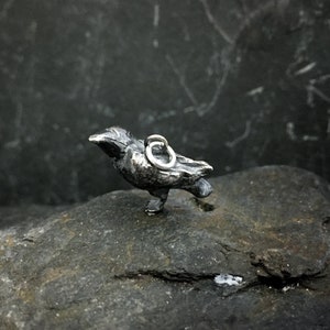 Sterling Silver Raven Charm: crow, Corvid Pendant