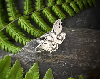 Moth Ring - ‘Lydia’ - sterling silver Moth, butterfly ring with moon and star.