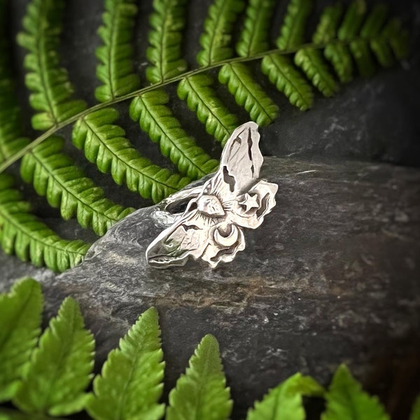 Moth Ring - ‘Lydia’ - sterling silver Moth, butterfly ring with moon and star.