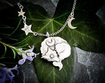 Sionnach’ - Sleeping celestial fox necklace, fox, foxes, sleeping fox, wolf, stars, moon, star fox, witch