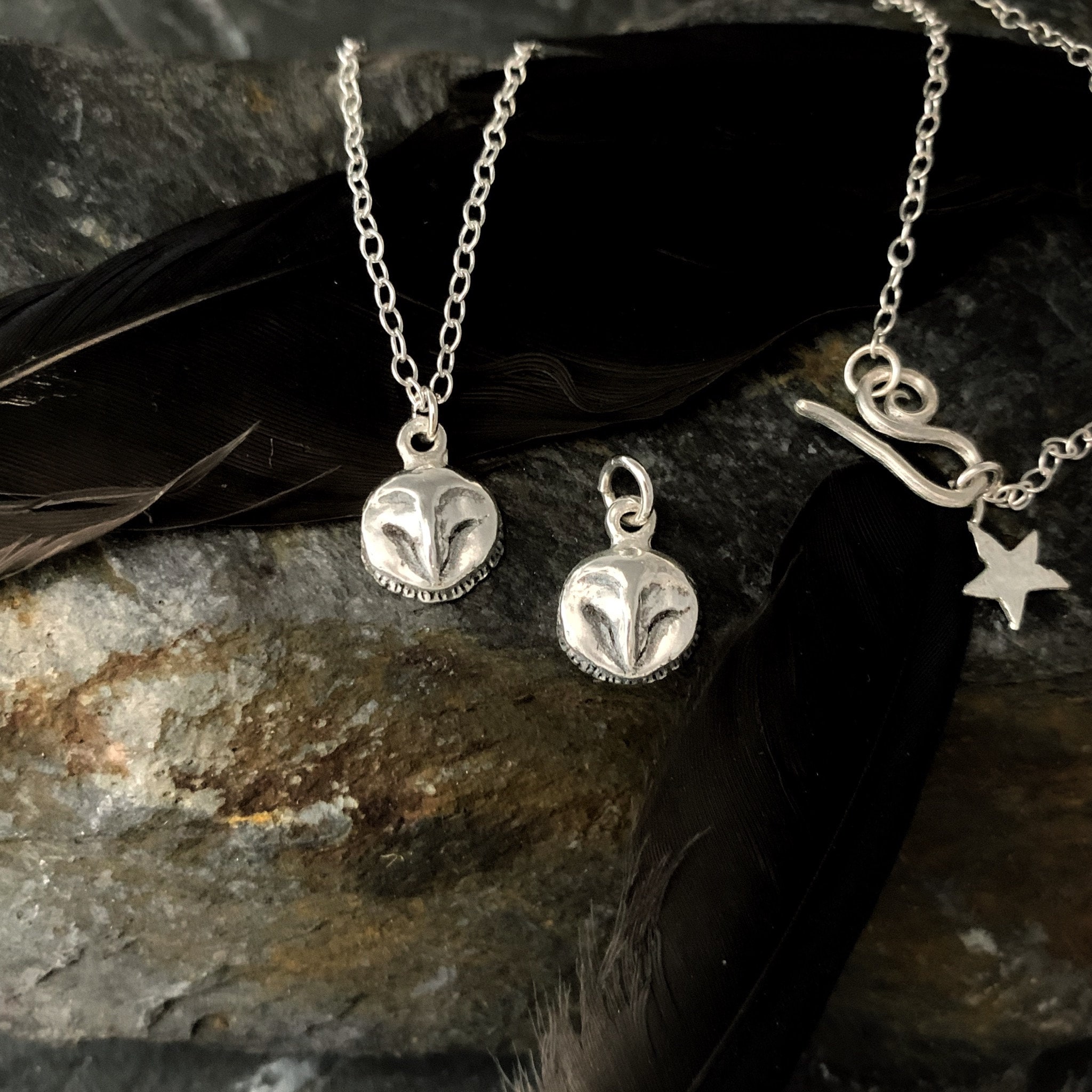 Sterling Silver Owl Charm:  Bird Pendant, barn owl