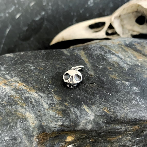 Skull Charm, sterling silver skull, skull pendant,Goth, Halloween, cute skull, skulls, wimsigoth, witchy