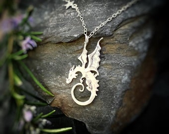 Dragon Necklace - flying Dragon Oscar, silver dragon, dragons, dragon jewellery