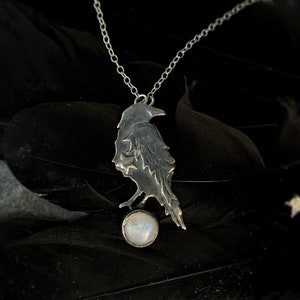 Raven and moonstone Necklace - ‘Rebi’ , ravens, crow, raven jewellery, raven necklace, bird jewellery, raven jewelry, bird necklace.