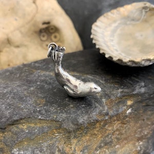 Selkie seal charm, seal pendant, swimming silver seal, selkie charm.