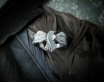 Raven Ring, Oxidized Sterling Silver crow Ring, ravens, bird ring, witch ring, crows, bird jewelry, Viking ring, goth jewellery,