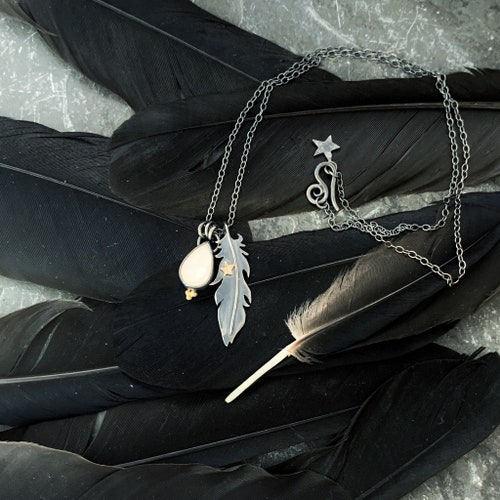 Raven top Feather with moonstone