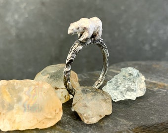 Polar Bear Ring, polar bears, silver bear ring, sterling bear ring, handmade polar bear, his dark materials inspired, armoured bear