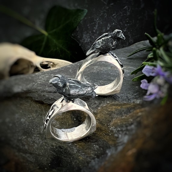 Raven Crow Ring Sterling Silver edgar Raven Raven Ring Crow Crow Ring Ravens Crows Silver Raven Goth Goth Jewellery Whimsy Goth Etsy UK