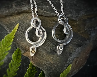 Snake necklace - sterling silver crescent moon snake pendant, snakes, snake jewelry, snake jewellery, snake.