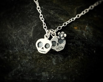 Skull Charm Necklace, tiny skull necklace, Goth Halloween Jewelry, cute skulls, creepy cute, silver skull