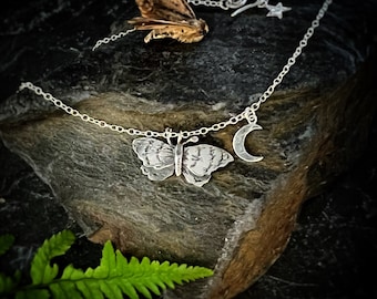 Moth Necklace - Agnes, silver moth, moon moth, crescent moon necklace, butterfly necklace, moths.