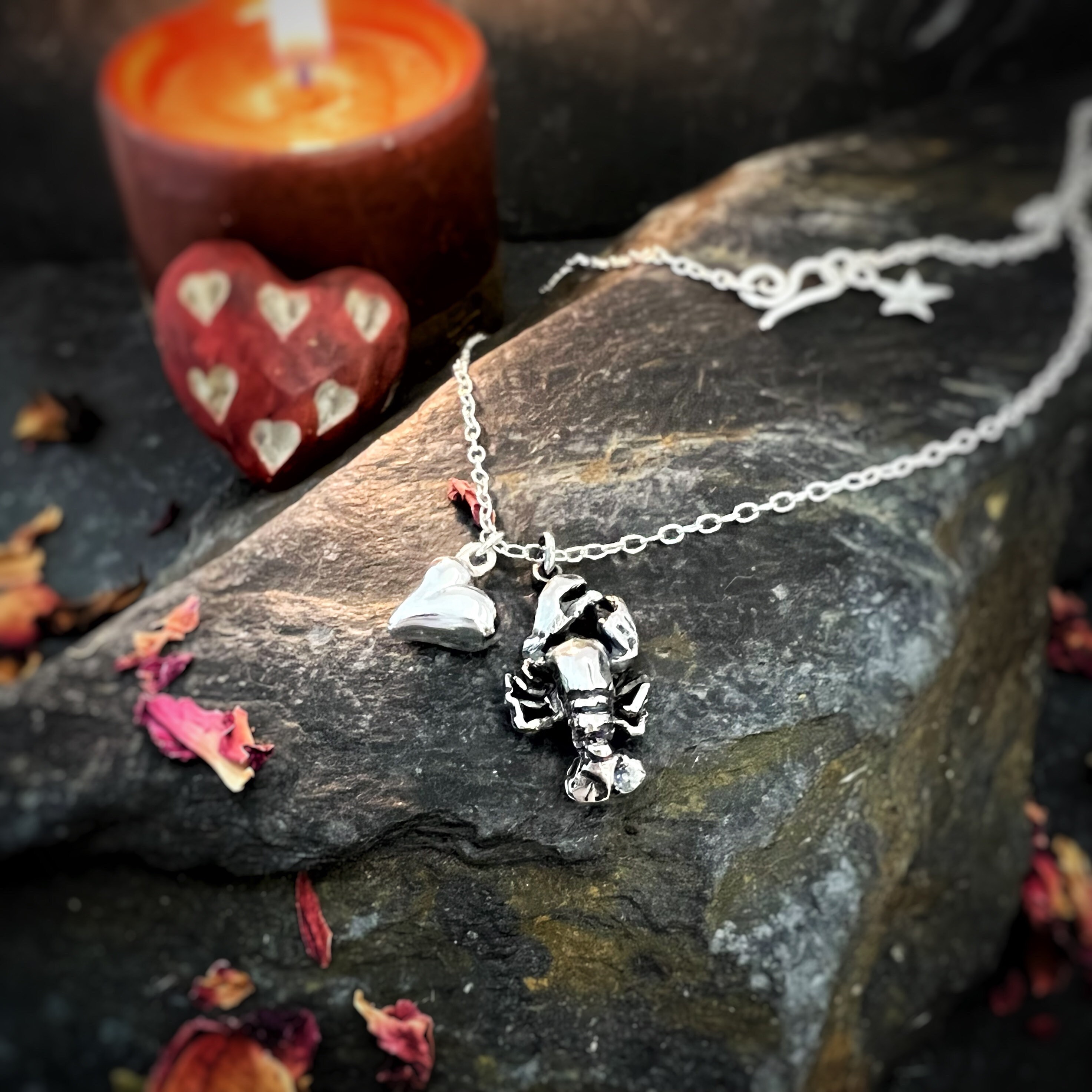 You’re my Lobster - Phoebe heart lobster necklace, valentines, love, lobster charm, heart charm, silver heart, valentine, silver lobster