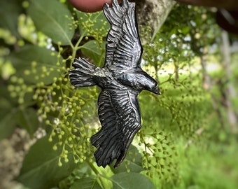 Raven pendant- raven, ravens, bird necklace. Ravenna, flying raven, silver raven