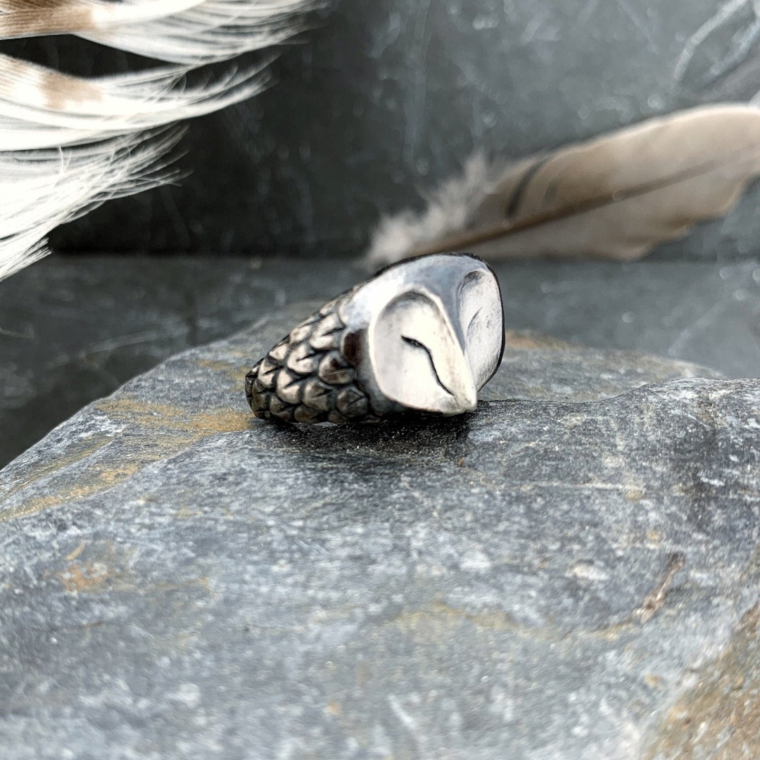 Silver Owl Ring, Handmade Owl Jewelry, Bird Jewellery, Barn Owl, Owl ...