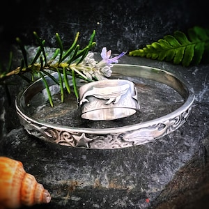Sterling Silver Whale Bangle: Star Gazing Humpback Bracelet