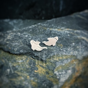 Sterling Silver Ghost Earrings: Halloween Spooky Studs