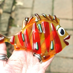 Colorful Fused and Dichroic Art Glass Fish Wall or Window Sun Catcher Hanging