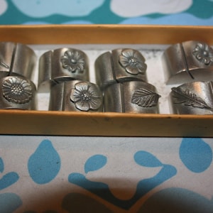 Vintage Pewter Vilmain and Klinger Place Card Holder Set of 8 with Flower Design