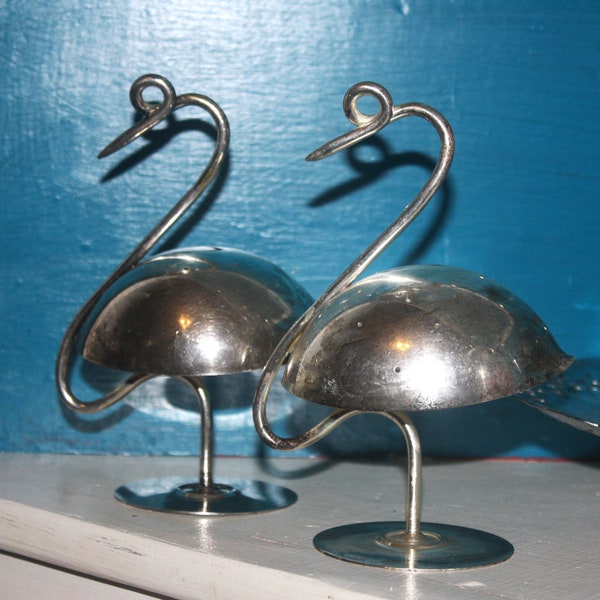 Pair Vintage Mid Century Modern Napier Silverplate Swan Toothpick Holders H'ordourves Hors d’Oeuvres Servers