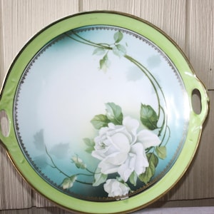2 Pretty Antique Porcelain Open Handled Cake Plates ~Carl Tielsch Altwasser and Hand Painted White Rose with Gold Trim