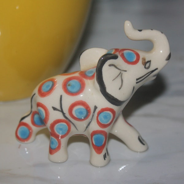 Polish Pottery Porcelain Dotted Elephant Figurine