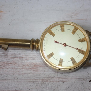 Vintage Brass Key Thermometer, Made in France, Vintage Temperature Gauge, Country French Decor