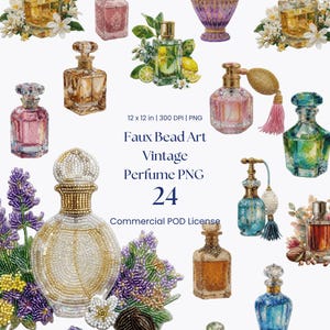 Vintage Perfume Bottle Clipart PNG - 24 Faux Bead Art Digital Download, Antique Fragrance Atomizer Sublimation Graphics, Commercial Use POD