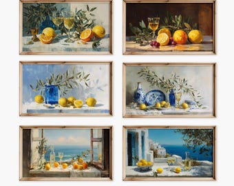 Rahmen TV Art Bundle Zitrone Stillleben, Küstensommerkollektion, 6 Set 4K Samsung Rahmen TV Kunst Download, Zitrus Wandkunst Set
