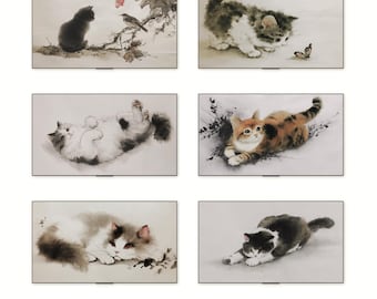 Katzenrahmen TV Art Bundle, Samsung Rahmen TV Wallpaper, Oriental Sumi-e Aquarell Digitaler Download, süßes Kätzchen Wanddekor
