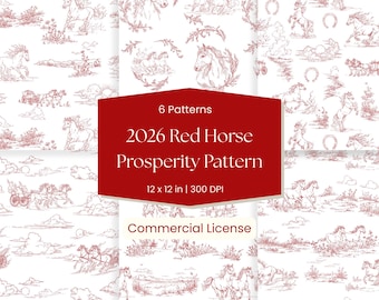Diseño Toile de Jouy de caballos / Papel digital francés ecuestre 12x12 / Tema de prosperidad imprimible para impresión bajo demanda