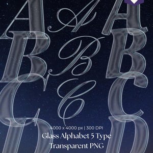 Glass Alphabet PNG Bundle, 130 Glass Letters PNG, Transparent Glass Clipart, Glass Font PNG, Calligraphy Serif Script Overlay for Canva