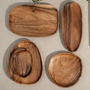 Handgemaakt massief houten dienblad, onregelmatig eiken voorgerechtbord, Wabi-Sabi Zen-stijl
