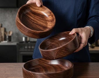 Bol para ensalada de madera maciza de nogal - frutero de veta natural - bol de cocina de madera - regalo de inauguración de casa