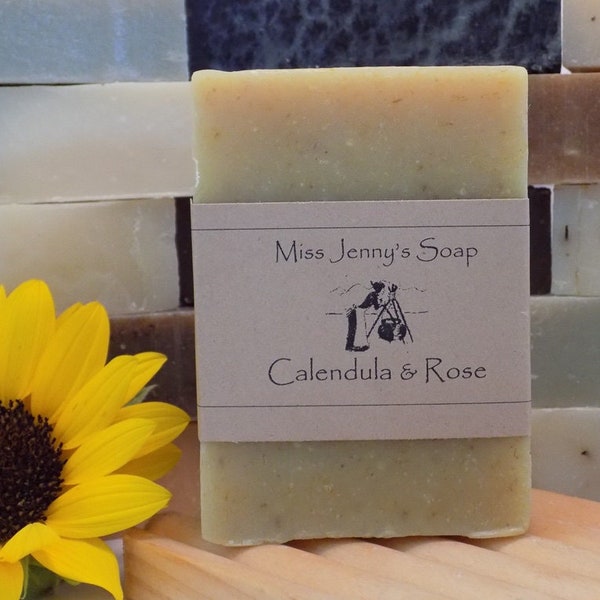 Calendula and Rose Soap | Healing Skin Care for Irritated Skin | Moisturizing All Natural Soap | Itch Relief Soap Bar | All Natural Bar Soap