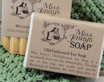 Old Fashioned Lye Soap Trio: Crochet Washcloth & Wooden Soap Saver