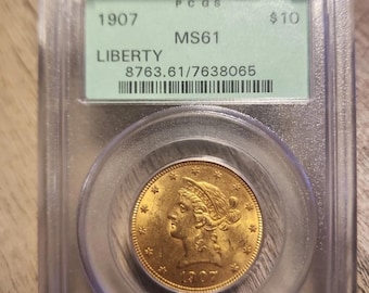 Moneda de 10 dólares de 1907 con cabeza de águila de la libertad PCGS MS61 OGH – Old Green Holder – Pre-33