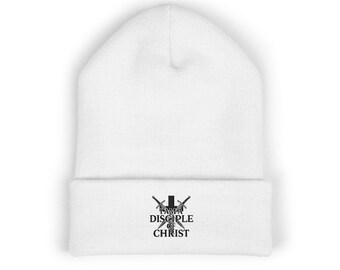 Embroidered Cross & Swords Christian Beanie - Faith-Based Acrylic Hat