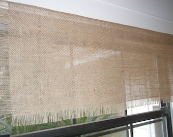Burlap Valance Fringed on 3 Sides, Many widths from 42"- 108" W X 12"L,  'The Tiki Hut' by Jackie Dix