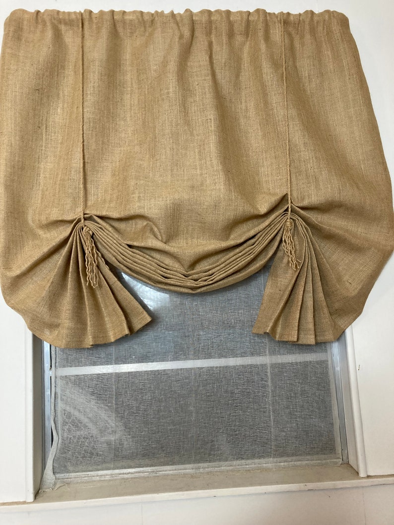 Burlap Window Shade, 'The Key West' with fringed jute ties, 3 widths, 42L,for single windows by Jackie Dix image 3