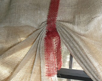 Burlap Window Valance, 24" / 108" W X 14"L , 'The LIL HEMINGWAY in BURLAP' with 1 1/2" fringed Jute Ties by Jackie Dix