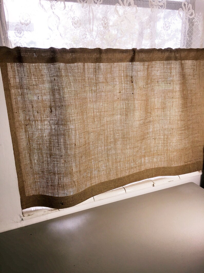 Burlap Cafe Curtain, Classic Natural Tan, Standard or Custom Sizes Made to Order imagen 1