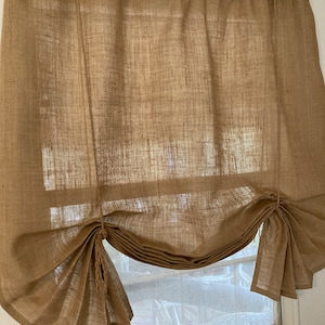 Burlap Window Shade, 'The Key West' with fringed jute ties, 3 widths, 42"L,for single windows by Jackie Dix