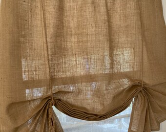 Burlap Window Shade, 'The Key West' with fringed jute ties, 3 widths, 42"L,for single windows by Jackie Dix