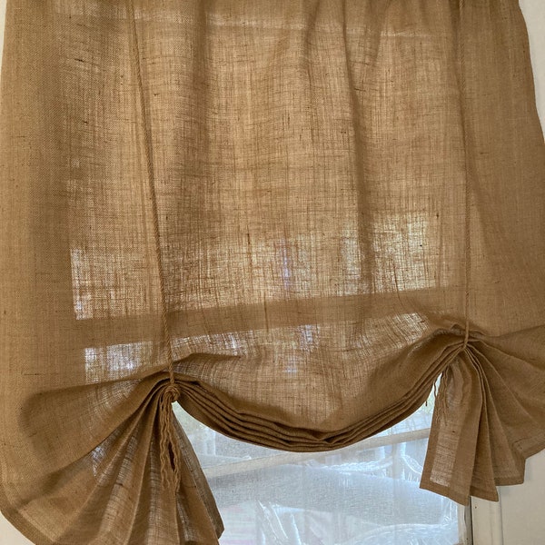 Burlap Window Shade, 'The Key West' with fringed jute ties, 3 widths, 42"L,for single windows by Jackie Dix