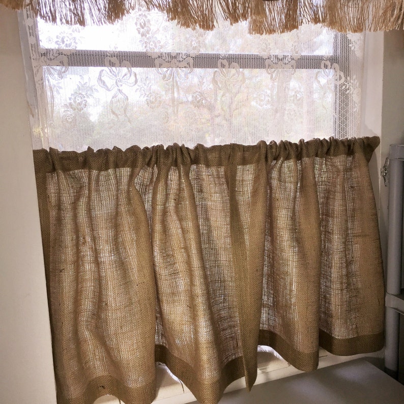 Burlap Cafe Curtain, Classic Natural Tan, Standard or Custom Sizes Made to Order imagen 2