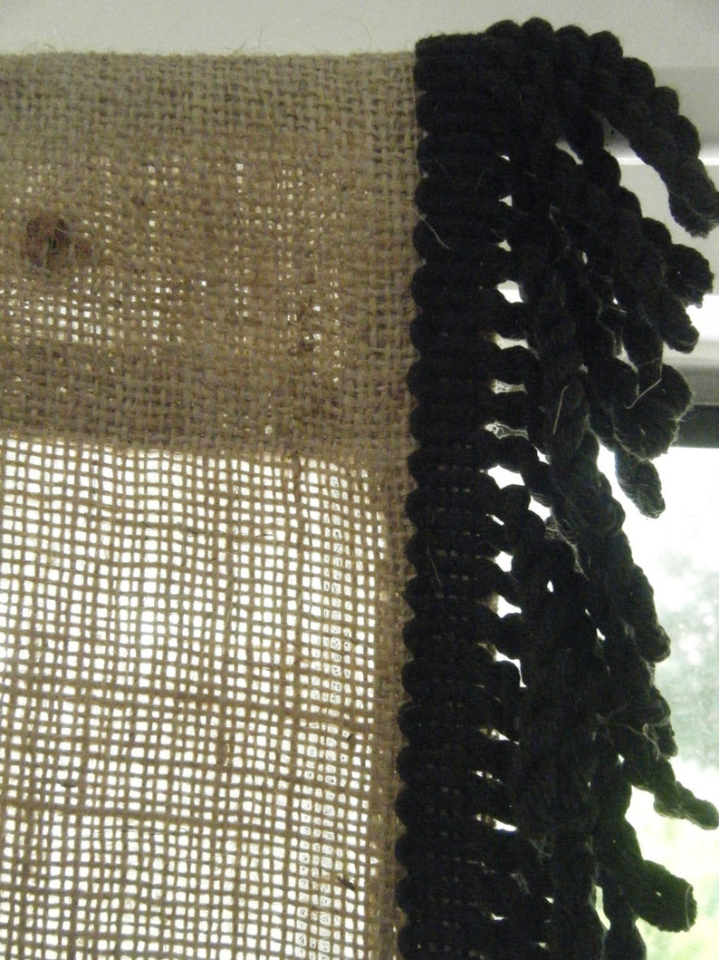 Burlap Curtain with Bullion Fringe and jute tieback 'THE Etsy