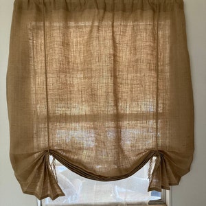 Burlap Window Shade, 'The Key West' with fringed jute ties, 3 widths, 42L,for single windows by Jackie Dix image 2