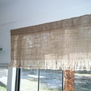 Burlap Valance with Fringed Bottom, Many widths from 24"to 108" Wide X 12" -16 "Long,  'The Seminole' by Jackie Dix