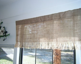 Burlap Valance with Fringed Bottom, Many widths from 24"to 108" Wide X 12" -16 "Long,  'The Seminole' by Jackie Dix